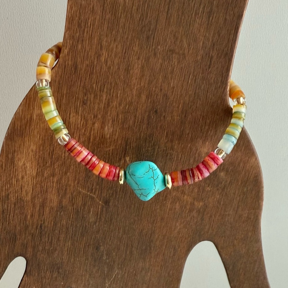 Colorful Shell Heishi Bracelet with Turquoise Accent